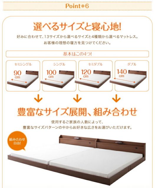スーパSALE10倍＆4時間限定10％OFF 棚・照明・コンセント付ロング丈連結ベッド ボンネルコイルマットレス付き ワイドK200 ロング丈