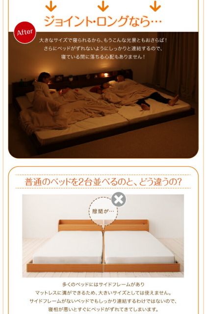 スーパSALE10倍＆4時間限定10％OFF 棚・照明・コンセント付ロング丈連結ベッド ポケットコイルマットレス付き クイーン(SS×2) ロング丈