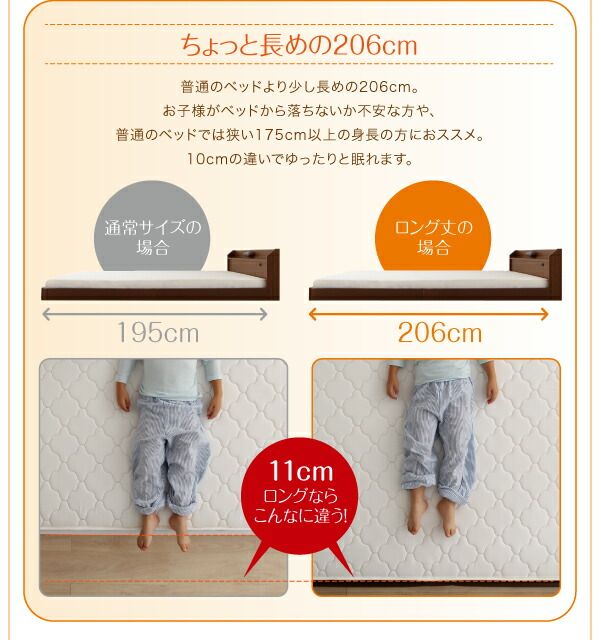 スーパSALE10倍＆4時間限定10％OFF 棚・照明・コンセント付ロング丈連結ベッド ポケットコイルマットレス付き ワイドK260(SD+D) ロング丈