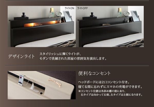 スーパSALE10倍＆4時間限定10％OFF 棚・照明・コンセント付モダンデザイン連結ベッド ベッドフレームのみ ワイドK200