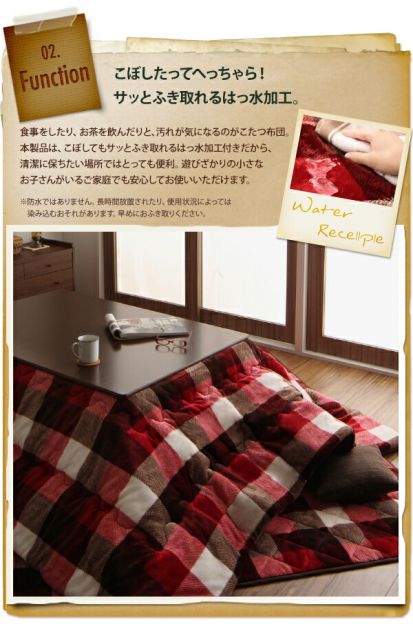 スーパSALE10倍＆4時間限定10％OFF こたつ布団セット チェック柄はっ水こたつ布団 掛布団&敷布団2点セット 4尺長方形(80×120cm)天板対応