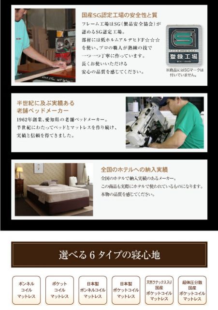 スーパSALE10倍＆4時間限定10％OFF ホテル仕様デザインダブルクッションベッド 国産ボンネルコイルマットレス付き セミシングル