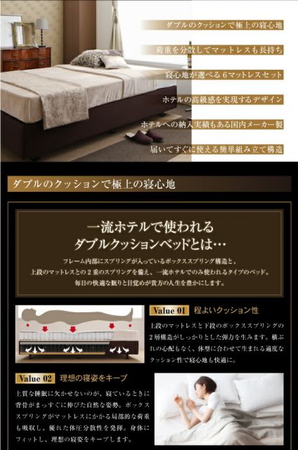 スーパSALE10倍＆4時間限定10％OFF ホテル仕様デザインダブルクッションベッド 超体圧分散国産ポケットコイルマットレス セミダブル