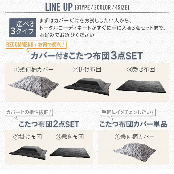 スーパSALE10倍＆4時間限定10％OFF こたつ布団セット お得なセットが選べるザブザブ洗える幾何柄カバー＆防ダニこたつ布団 掛布団&敷布団2点セット(カバーは別売) 5尺長方形(90×150cm)天板対応