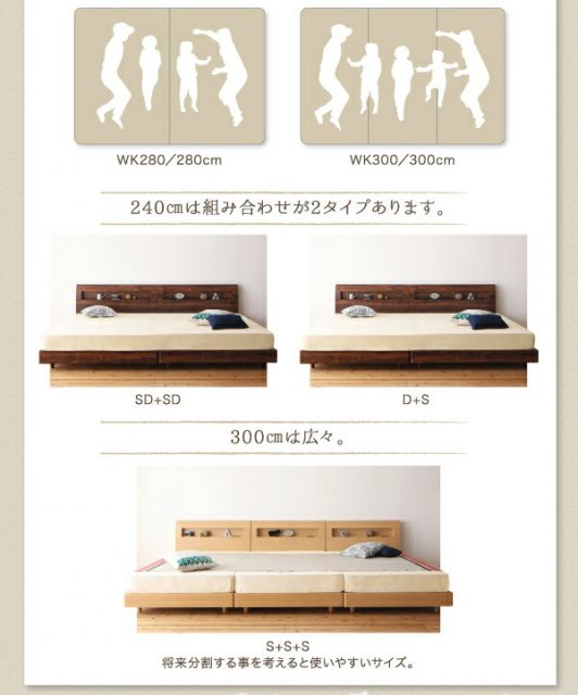 スーパSALE10倍＆4時間限定10％OFF デザインすのこファミリーベッド スタンダードボンネルコイルマットレス付き ワイドK240(SD×2)