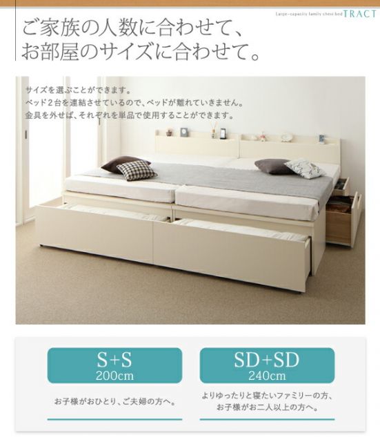 スーパSALE10倍＆4時間限定10％OFF お客様組立 大容量収納ファミリーチェストベッド ベッドフレームのみ B+B ワイドK200