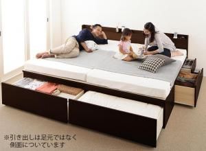 スーパSALE10倍＆4時間限定10％OFF お客様組立 大容量収納ファミリーチェストベッド 薄型プレミアムボンネルコイルマットレス付き B+B ワイドK200