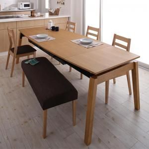 スーパSALE10倍＆4時間限定10％OFF 天然木オーク材 スライド伸縮式ダイニングセット 6人 6点セット(テーブル+チェア4脚+ベンチ1脚) W140-240