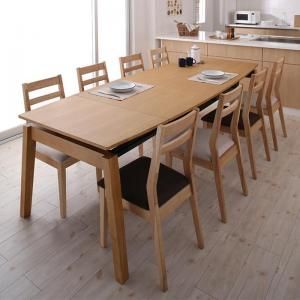 スーパSALE10倍＆4時間限定10％OFF 天然木オーク材 スライド伸縮式ダイニングセット 8人 9点セット(テーブル+チェア8脚) W140-240