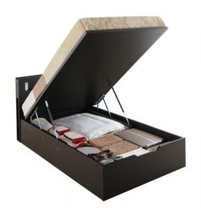 スーパSALE10倍＆4時間限定10％OFF ベッド 収納付きベッド マットレス付き 収納付 収納ベッド 跳ね上げ 跳ね上げベッド 宮付き ライト付 コンセント付 お客様組立 薄型プレミアムボンネルコイルマットレス付き 縦開き セミシングル 深さグランド
