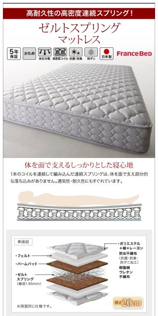 スーパSALE10倍＆4時間限定10％OFF ベッド 収納付きベッド マットレス付き 収納付 収納ベッド 跳ね上げ 跳ね上げベッド 宮付き ライト付 コンセント付 お客様組立 ゼルトスプリングマットレス付き 縦開き シングル 深さラージ