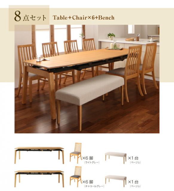 スーパSALE10倍＆4時間限定10％OFF ベンチ スライド伸縮式ダイニングシリーズ ベンチ単品 2P