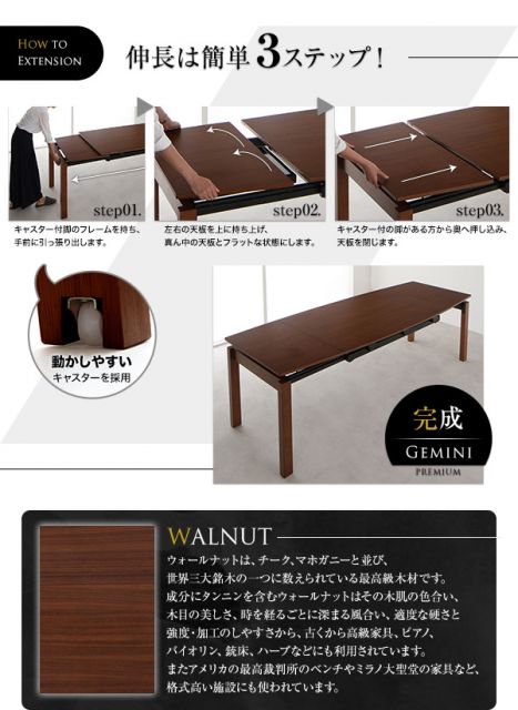 スーパSALE10倍＆4時間限定10％OFF ダイニングテーブル ウォールナット材 スライド伸縮式ダイニングシリーズ ダイニングテーブル単品 W140-240
