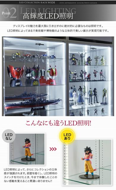 スーパSALE10倍＆4時間限定10％OFF 壁面収納 LED付きコレクションラック ワイド 本体 両開きタイプ 高さ180 奥行29