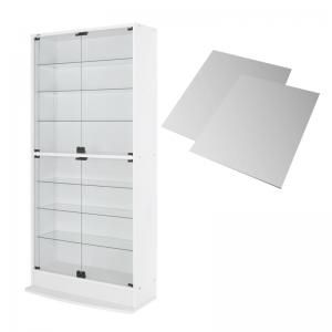 スーパSALE10倍＆4時間限定10％OFF 壁面収納 LED付きコレクションラック ワイド 本体 両開きタイプ 背面ミラー2枚セット 奥行29