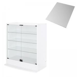 スーパSALE10倍＆4時間限定10％OFF 壁面収納 LED付きコレクションラック ワイド 本体 両開きタイプ 背面ミラー1枚セット 奥行39