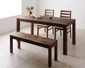 スーパSALE10倍＆4時間限定10％OFF ダイニングセット（テーブル&ベンチ チェア） 総無垢材ワイドダイニング 4人 4点セット(テーブル+チェア2脚+ベンチ1脚) ウォールナット PVC座 W160
