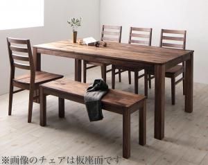 スーパSALE10倍＆4時間限定10％OFF ダイニングセット（テーブル&ベンチ チェア） 総無垢材ワイドダイニング 6人 6点セット(テーブル+チェア4脚+ベンチ1脚) ウォールナット PVC座 W180