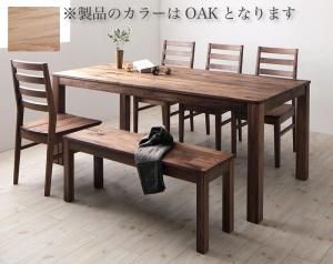 スーパSALE10倍＆4時間限定10％OFF ダイニングセット（テーブル&ベンチ チェア） 総無垢材ワイドダイニング 6人 6点セット(テーブル+チェア4脚+ベンチ1脚) オーク 板座 W180