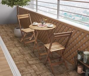 スーパSALE10倍＆4時間限定10％OFF ガーデンファニチャーダイニングセット アカシア天然木スリムダイニングガーデンファニチャー 2人 3点セット(テーブル+チェア2脚) ラウンドテーブル W60