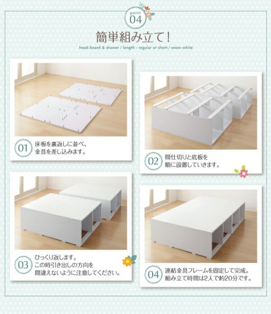 スーパSALE10倍＆4時間限定10％OFF 衣装ケースも入る大容量収納ベッド 薄型プレミアムポケットコイルマットレス付き 引出し2杯 セミダブル