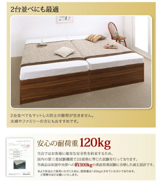 大容量収納庫付きベッド 薄型スタンダードボンネルコイルマットレス付き 深型 ホコリよけ床板 セミダブル