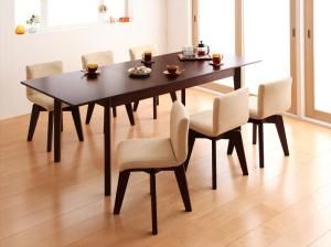 スーパSALE10倍＆4時間限定10％OFF 回転チェア付き 北欧デザインエクステンションダイニング 6人 7点セット(テーブル+チェア6脚) W150-200