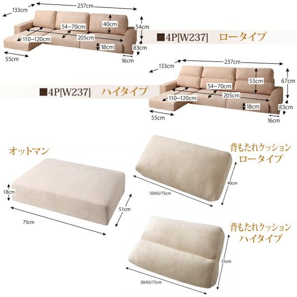 スーパSALE10倍＆4時間限定10％OFF フロアソファ フロアコーナーカウチソファ ソファ ハイタイプ 4P