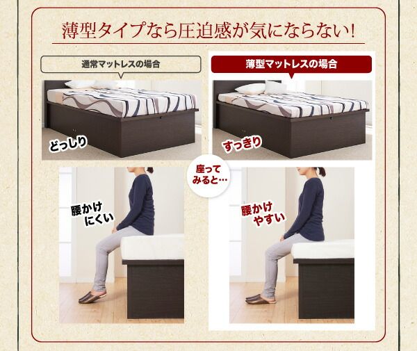 スーパSALE10倍＆4時間限定10％OFF お客様組立 アウトドア収納跳ね上げベッド 薄型スタンダードポケットコイルマットレス付き セミシングル 深さグランド