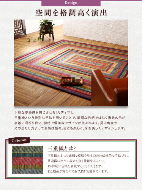 スーパSALE10倍＆4時間限定10％OFF 自然素材ラグ 純国産ラインデザインい草ラグ 裏地なし 140×200cm