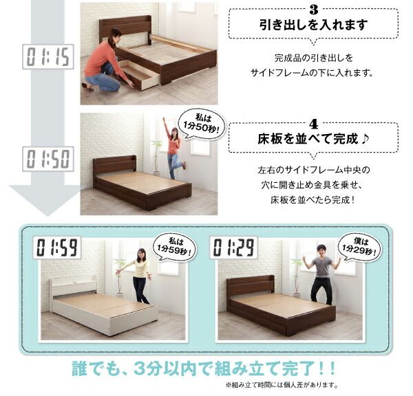 スーパSALE10倍＆4時間限定10％OFF 工具いらずの組み立て・分解簡単収納ベッド ベッドフレームのみ ダブル