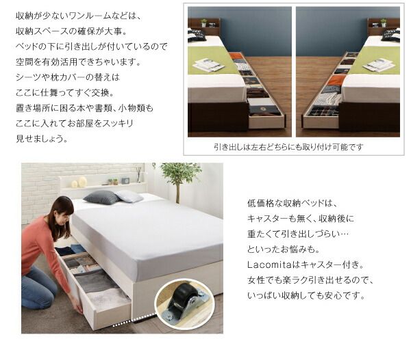 スーパSALE10倍＆4時間限定10％OFF 工具いらずの組み立て・分解簡単収納ベッド 国産ボンネルコイルマットレス付き シングル