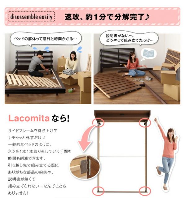 スーパSALE10倍＆4時間限定10％OFF 工具いらずの組み立て・分解簡単収納ベッド 国産ボンネルコイルマットレス付き シングル