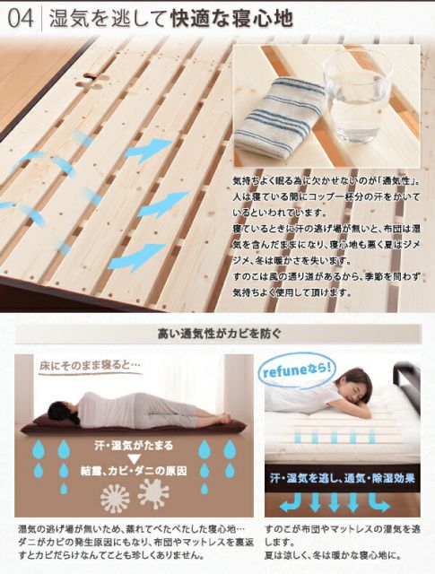 スーパSALE10倍＆4時間限定10％OFF すのこベッド セミダブル セミダブルベッド ベッド すのこ ベット 木製 部屋の中で布団が干せる 高さ調節付き 天然木すのこ ベッドフレームのみ セミダブル