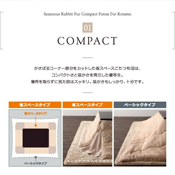 スーパSALE10倍＆4時間限定10％OFF こたつ布団セット ラビットファータッチ 省スペースこたつ布団 掛布団&敷布団2点セット 4尺長方形(80×120cm)天板対応