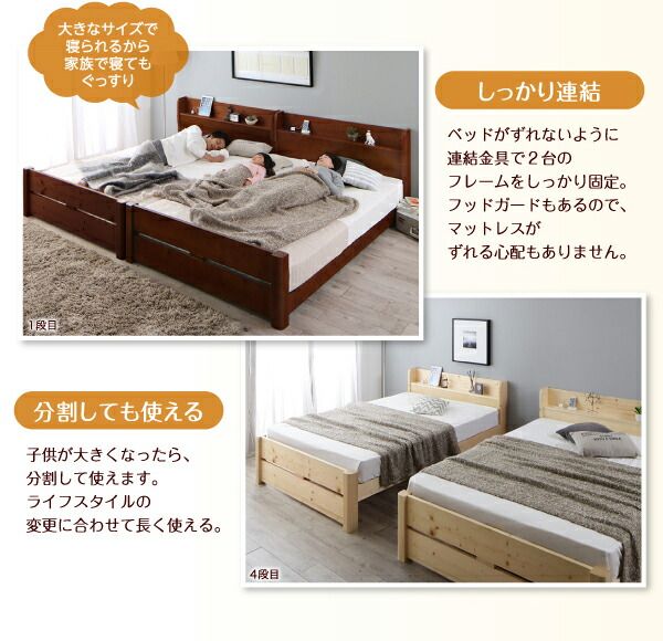 スーパSALE10倍＆4時間限定10％OFF 家族の成長に合わせて高さ調節できる頑丈すのこファミリーベッド 国産カバーポケットコイルマットレス付き ワイドK240(SD×2)