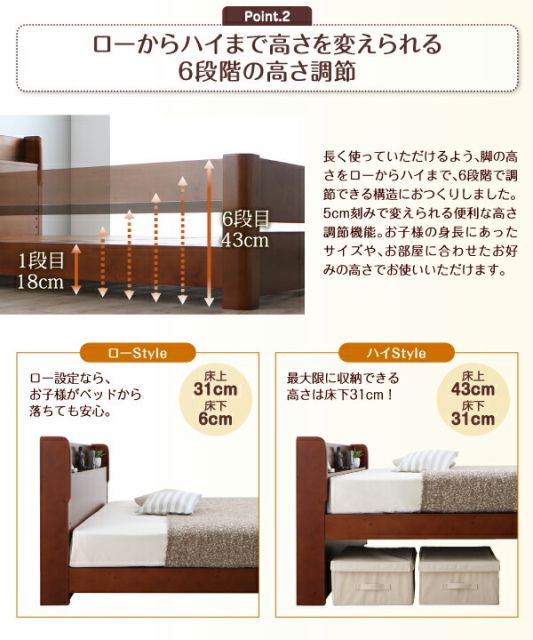 スーパSALE10倍＆4時間限定10％OFF 家族の成長に合わせて高さ調節できる頑丈すのこファミリーベッド 国産カバーポケットコイルマットレス付き ワイドK240(SD×2)