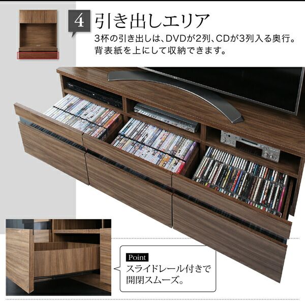スーパSALE10倍＆4時間限定10％OFF テレビボード テレビ台 TV台 ハイタイプ 55型 55インチ 大型テレビ 収納 シリーズ 収納付き 棚 キャビネット 家電収納 引き出し AVラック ディスプレイ  木目 鏡面 強化壁面 テレビボード
