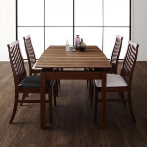 スーパSALE10倍＆4時間限定10％OFF 天然木ウォールナット材 ハイバックチェア ダイニング 4人 5点セット(テーブル+チェア4脚) W140-240