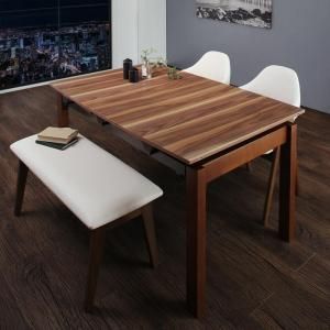 スーパSALE10倍＆4時間限定10％OFF 北欧テイスト 天然木ウォールナット材 伸縮ダイニングセット 4人 4点セット(テーブル+チェア2脚+ベンチ1脚) W140-240