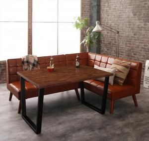 スーパSALE10倍＆4時間限定10％OFF ダイニングセット（テーブル&ソファ） 古木風 ヴィンテージ アメリカンスタイル リビングダイニング 3人 3点セット(テーブル+2Pソファ1脚+アームソファ1脚) 右アーム W120