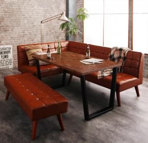 スーパSALE10倍＆4時間限定10％OFF ダイニングセット（テーブル&ソファ ベンチ） 古木風 ヴィンテージ アメリカンスタイル リビングダイニング 5人 4点セット(テーブル+ソファ1脚+アームソファ1脚+ベンチ1脚) 左アーム W120