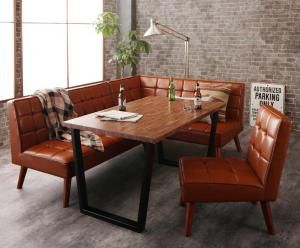 スーパSALE10倍＆4時間限定10％OFF ダイニングセット（テーブル&ソファ チェア） 古木風 ヴィンテージ アメリカンスタイル リビングダイニング 4人 4点セット(テーブル+ソファ1脚+アームソファ1脚+チェア1脚) 右アーム W120