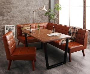 スーパSALE10倍＆4時間限定10％OFF ダイニングセット（テーブル&ソファ チェア） 古木風 ヴィンテージ アメリカンスタイル リビングダイニング 4人 4点セット(テーブル+ソファ1脚+アームソファ1脚+チェア1脚) 左アーム W120