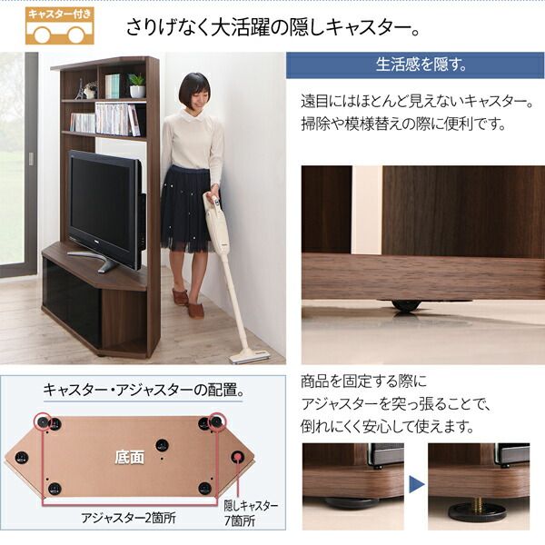 スーパSALE10倍＆4時間限定10％OFF ハイタイプ コーナー テレビボード 専用 キャビネット ウォルナット ガラス 収納 薄型 スリム 幅59cm 高さ161cm 奥行29cm
