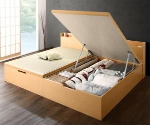 スーパSALE10倍＆4時間限定10％OFF お客様組立 シンプルモダンデザイン大容量収納日本製棚付きガス圧式跳ね上げ畳ベッド 国産畳 シングル 深さグランド