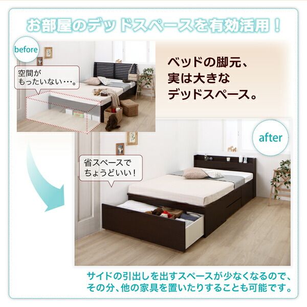 スーパSALE10倍＆4時間限定10％OFF お客様組立 国産 ワイド深型引き出しチェストベッド 棚・コンセント付 薄型抗菌国産ポケットコイルマットレス付き ダブル