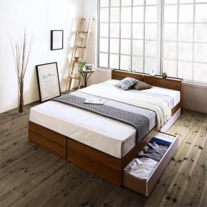 スーパSALE10倍＆4時間限定10％OFF 北欧ヴィンテージ 棚・コンセント付き収納ベッド トッパー付きスタンダードボンネルコイルマットレス付き ダブル