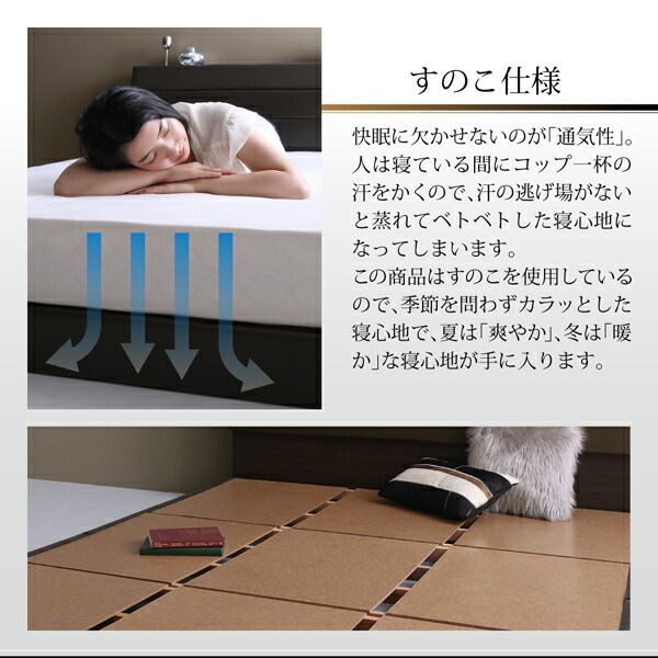 スーパSALE10倍＆4時間限定10％OFF 棚・コンセント付きレザーすのこベッド ベッドフレームのみ セミダブル