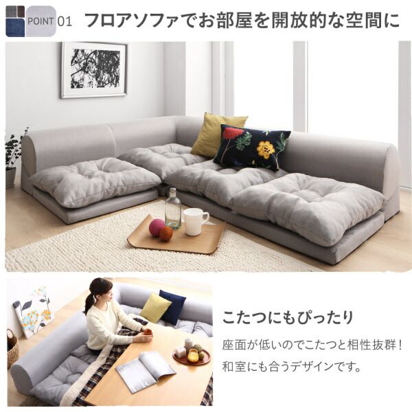 スーパSALE10倍＆4時間限定10％OFF セット フロアコーナーソファ ソファ フロアソファ こたつ こたつソファ コーナー コーナーソファ 床生活 ローソファ 布 ファブリック グレー ネイビー ソファ3点セット 2P×2+コーナー